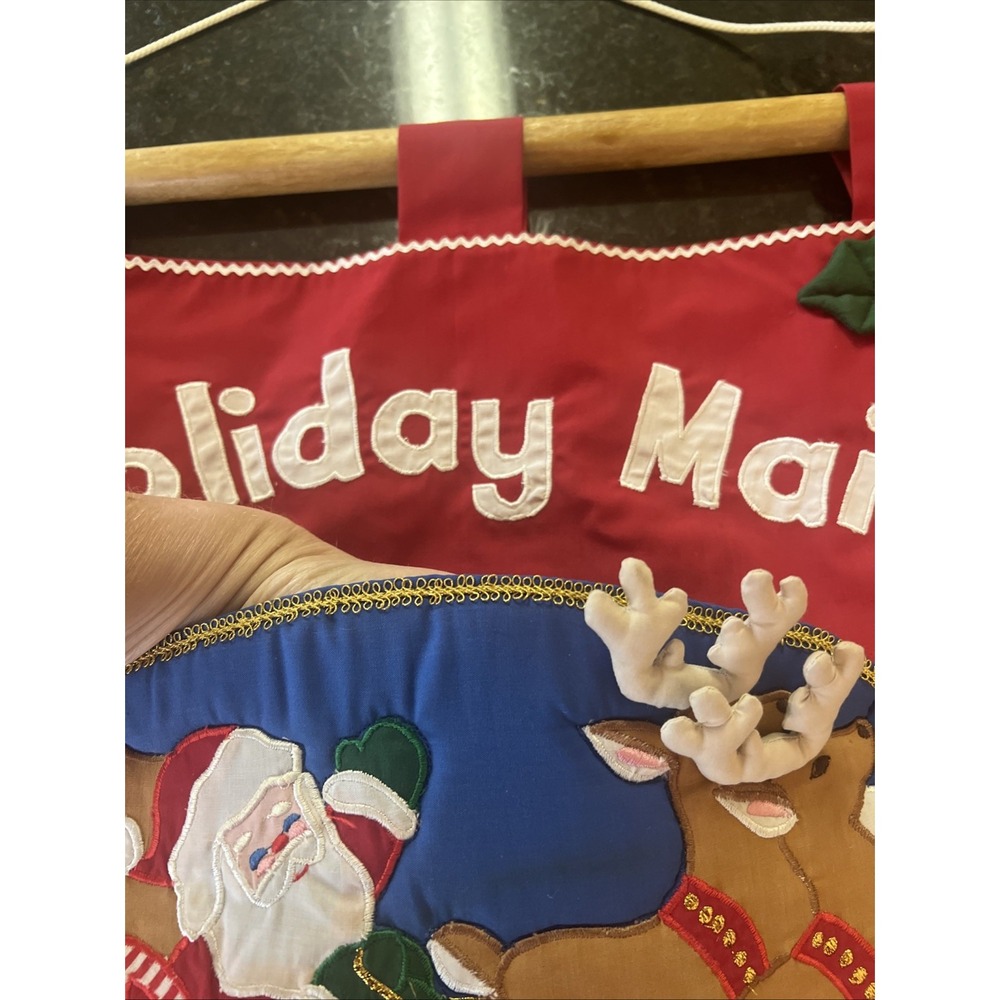 Christmas Fabric Wall Hanging Holiday Mail Vintage Santa Sleigh Decoration - Picture 7 of 8